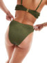 Фото #3 товара South Beach knot front high waist crinkle bikini bottom in sage green