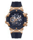 ფოტო #1 პროდუქტის Men's Rose Gold-Tone Navy Genuine Leather, Silicone Strap, Multi-Function Watch, 46mm
