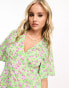 Фото #4 товара Influence v neck mini dress in green and lilac floral print