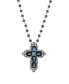 Фото #1 товара 2028 women's Pewter Rectangle Sapphire Blue Color Crystal Cross Beaded Necklace