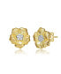 Elegant 14K Gold Plated and Cubic Zirconia Floral Stud Earrings