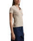 ფოტო #3 პროდუქტის Women's V-Neck Side-Logo Rib-Knit Short Sleeve Polo Top