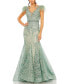 ფოტო #6 პროდუქტის Women's Embellished Feather Cap Sleeve Illusion Neck Trump