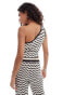 Noisy May knitted one shoulder top co-ord in black & white wave