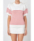 Фото #1 товара Women's Striped Short Puff Sleeve Sweater with Buttons