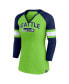 Women's Neon Green, College Navy Seattle Seahawks Arch Raglan 3/4-Sleeve Notch Neck T-shirt