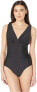 Фото #2 товара Athena Women's 187632 Solid Black Surplice One-Piece Swimwear Size 10