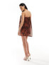 ASOS DESIGN mesh bandeau mini dress in brown animal print L - фото #7