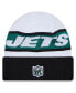 ფოტო #2 პროდუქტის Men's White, Black New York Jets 2023 Sideline Tech Cuffed Knit Hat