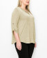 Plus Size 1 Button Henley Rolled Tab 3/4 Sleeve Top