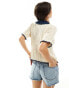 YAS crochet knit short sleeve polo top with contrast navy and cream - MULTI