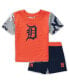 ფოტო #1 პროდუქტის Newborn and Infant Boys and Girls Orange, Navy Detroit Tigers Pinch Hitter T-shirt and Shorts Set