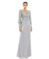 Women's Sequined Wrap Over Bishop Sleeve Gown