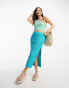 Фото #8 товара ASOS DESIGN Petite crochet one shoulder top in wave stitch in turquoise co-ord