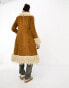 Superdry vintage long afghan coat in brown Denim Co Tobacco, 42 - фото #4