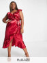 Фото #1 товара Little Mistress Plus frill wrap dress in autumn red