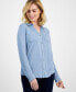 Фото #1 товара Petite Button-Front Long-Sleeve Knit Shirt, Created for Macy's