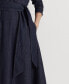 Women's Self-Belt Long-Sleeve Surplice Georgette Midi Dress