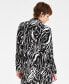 Petite Printed Button-Front Long-Sleeve Plisse Shirt, Created for Macy's