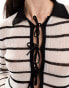 ASOS DESIGN tie front cardigan in black and white stripe