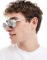 ASOS DESIGN oval metal sunglasses with grids in silver