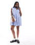 ASOS DESIGN Curve sleeveless mini shirt dress with corset waist detail in blue stripe Серый, EU 56 - фото #1