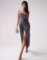 Фото #4 товара ASOS DESIGN satin cami midi dress with drape skirt in charcoal