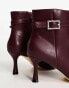 Glamorous Wide Fit rhinestone buckle mid heel ankle boots in oxblood