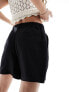 ASOS DESIGN dad short with linen in black