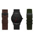 Men's Quartz Dial Black Leather Strap Watch, 42mm with Interchangeable Straps, Set of 3