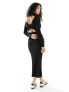 Фото #5 товара Pimkie high neck long sleeve knitted ribbed maxi dress with back cut out in black