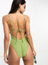 River Island plunge frill swimsuit in khaki