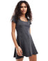 Фото #1 товара Monki rib jersey mini dress with square neck in washed black