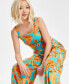 Petite Floral-Print Square-Neck Wide-Leg Jumpsuit, Created for Macy's