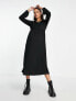 Фото #4 товара Mamalicious Maternity ruched bodice long sleeve midi dress in black