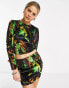 COLLUSION printed long sleeve velvet co-ord top in multi