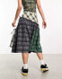 COLLUSION deconstructed gathered panel mixed check midi skirt