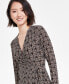 ფოტო #4 პროდუქტის Petite Printed Faux-Wrap 3/4-Sleeve Dress