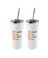 Фото #1 товара Double Wall 2 Pack of White 24 oz Straw Tumblers with Metallic "Rainbow is My Favorite Color" Decal