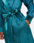 Night jacquard stripe robe with velvet trim in forest green