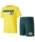 Men's Green, Gold Green Bay Packers Meter T-shirt and Shorts Sleep Set