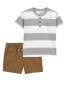 Toddler 2-Piece Striped Jersey Henley & Pull-On Shorts Set 3T