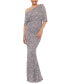 Фото #1 товара Women's Sequined Lace Asymmetric-Neck Gown