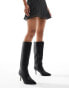 Public Desire Amped Wide Fit kitten heel straight leg pointed knee boots in black