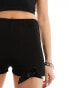 ASOS DESIGN rib hotpants with bow detail in black