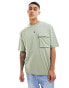 Фото #3 товара ASOS DESIGN oversized t-shirt with front pocket in washed green