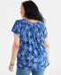 ფოტო #4 პროდუქტის Plus Size Printed Gathered Scoop-Neck Flutter-Sleeve Top, Created for Macy's