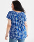 Plus Size Printed Gathered Scoop-Neck Flutter-Sleeve Top, Created for Macy's