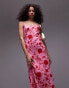 Фото #1 товара Topshop red floral embroidery pink maxi slip dress