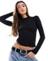 Фото #1 товара NA-KD round neck long sleeve top in black